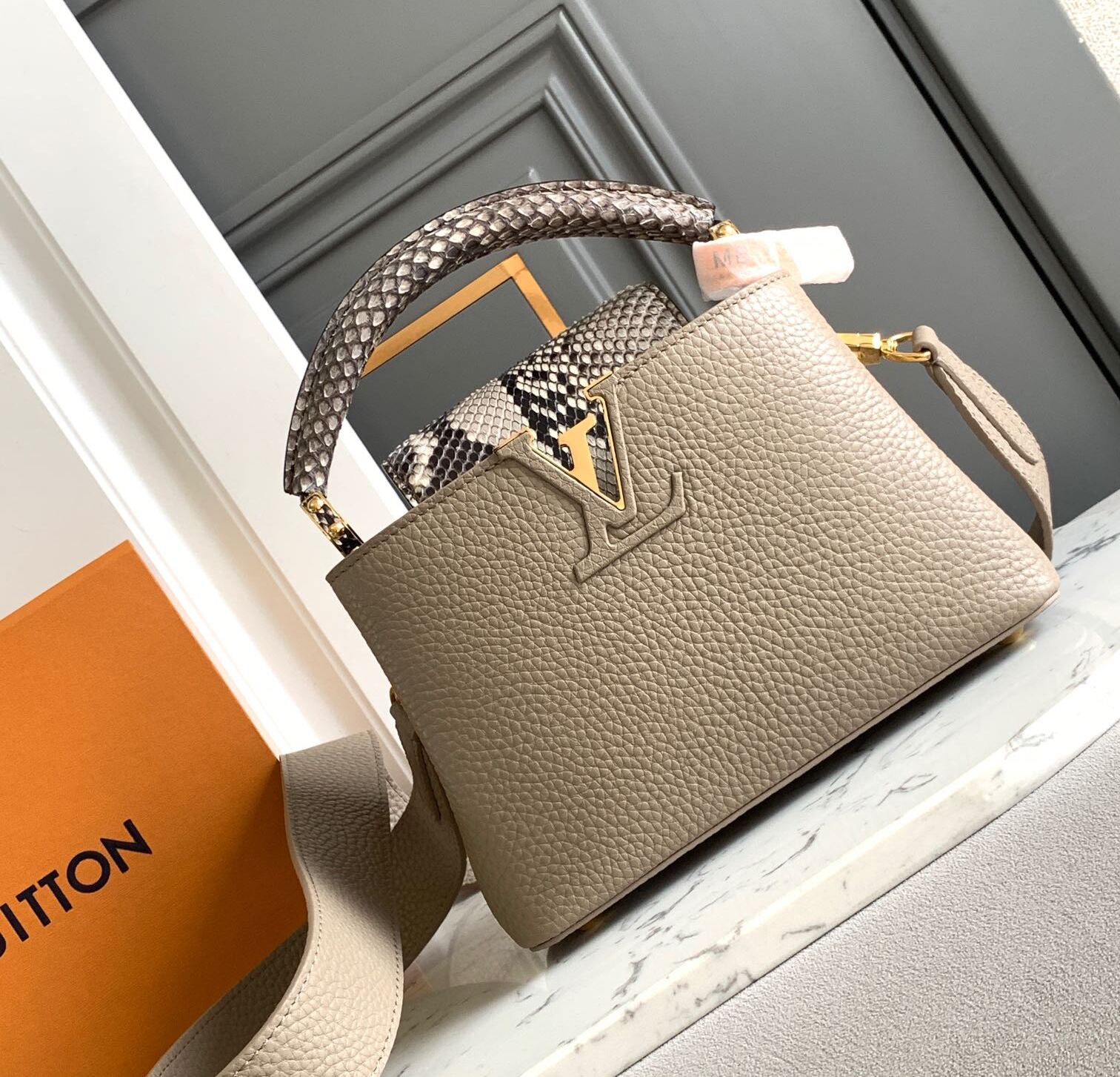 Louis Vuitton Taurillon Snakeskin Mini Capucines Galet M81410